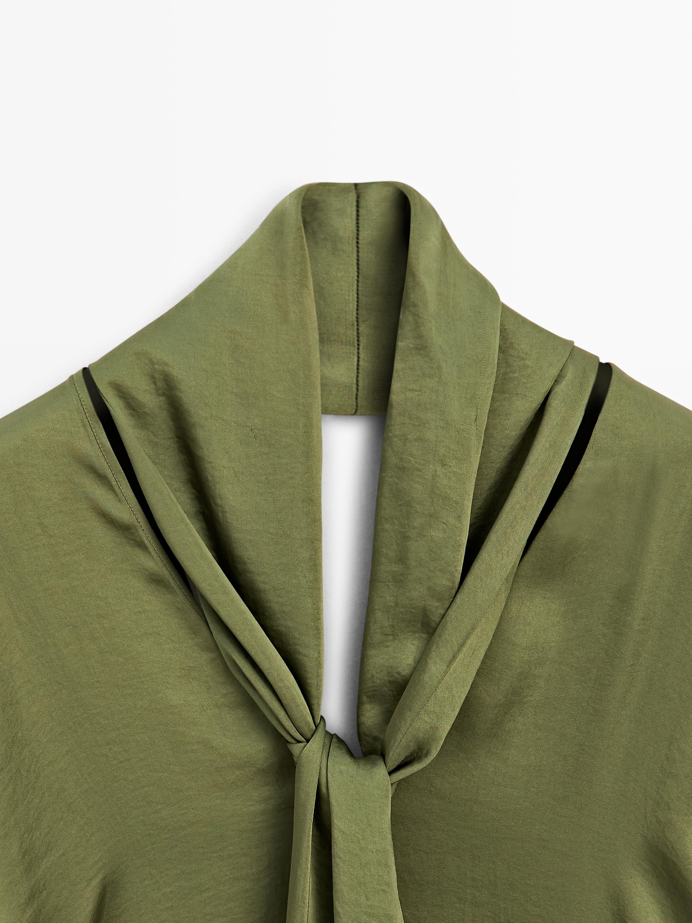 Long V-neckline blouse with tie detail - STUDIO